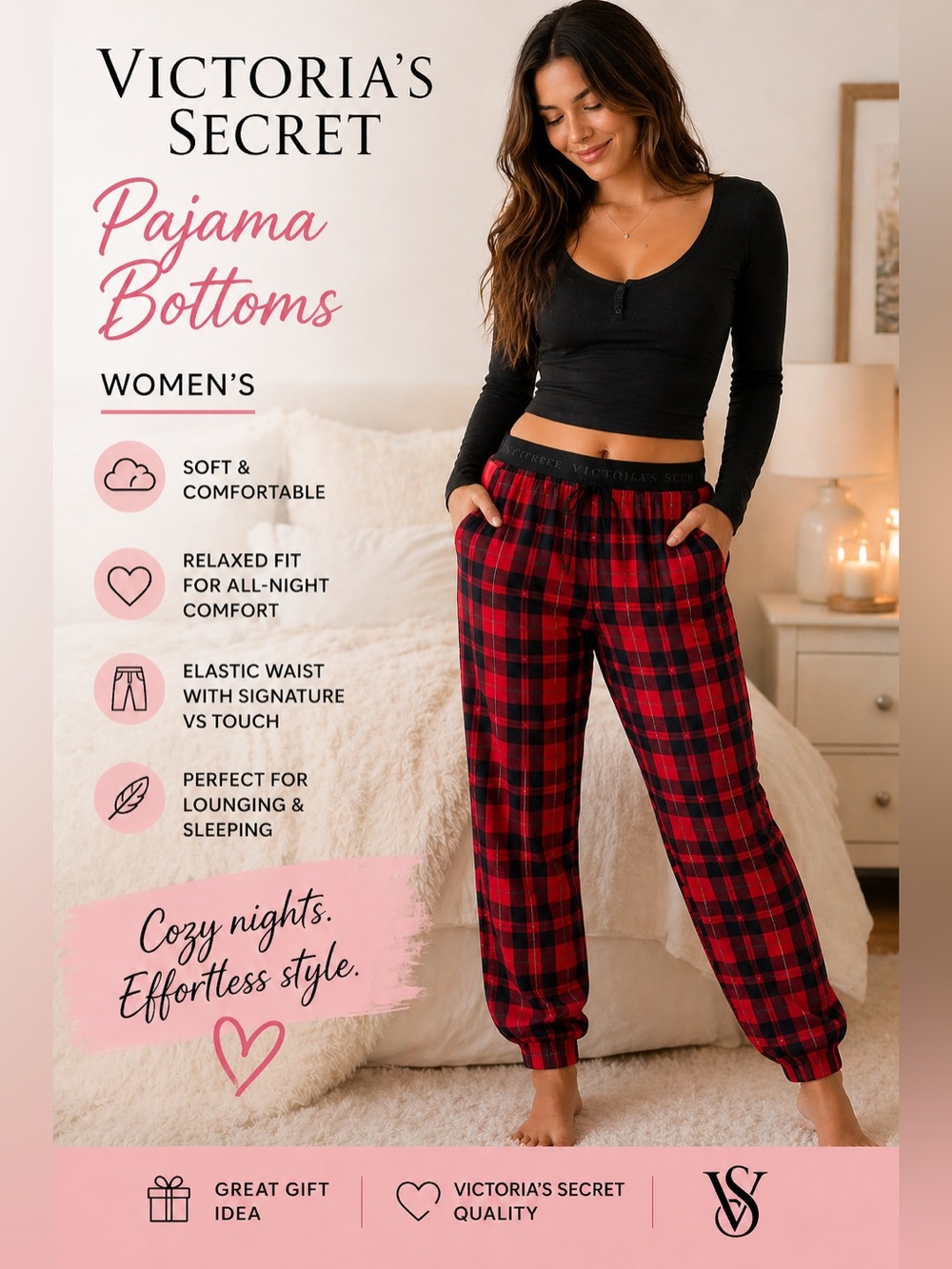 Victoria's Secret Red and Black Plaid Pajama Pants‎ XS